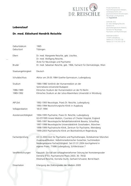 Dissertation Dr. med. Ekkehard Reischle - Privatklinik Dr. Reischle