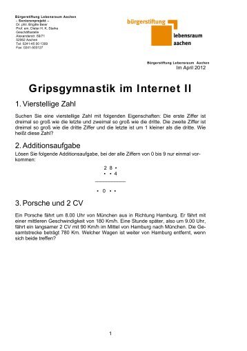 Gripsgymnastik im Internet II - Seniorenstadt.de