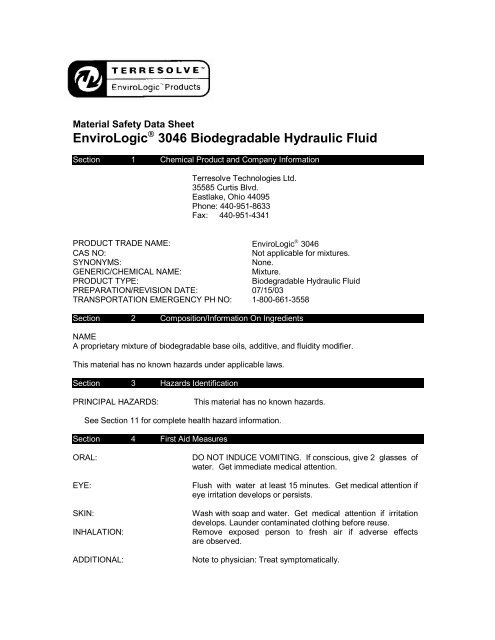 Terresolve Envirologic 3046 MSDS