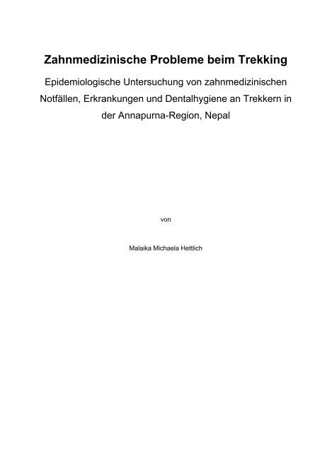 Zahnstatus und zahnmedizinische Probleme von Trekkingreisenden