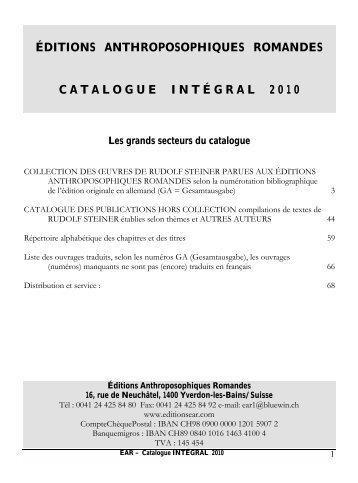 Ã‰DITIONS ANTHROPOSOPHIQUES ROMANDES - Editions Triades