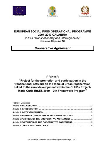 Project objectives - cooperative agreement - CLUDs - UniversitÃ  ...