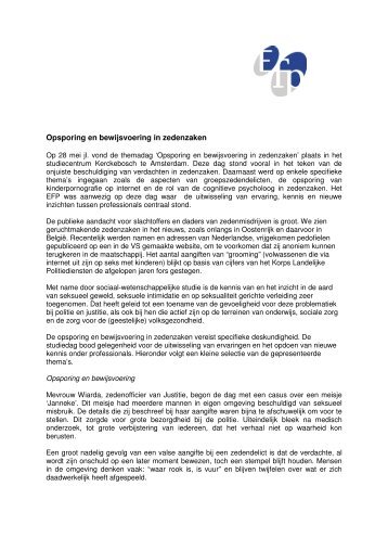 Opsporing en bewijsvoering in zedenzaken - EFP