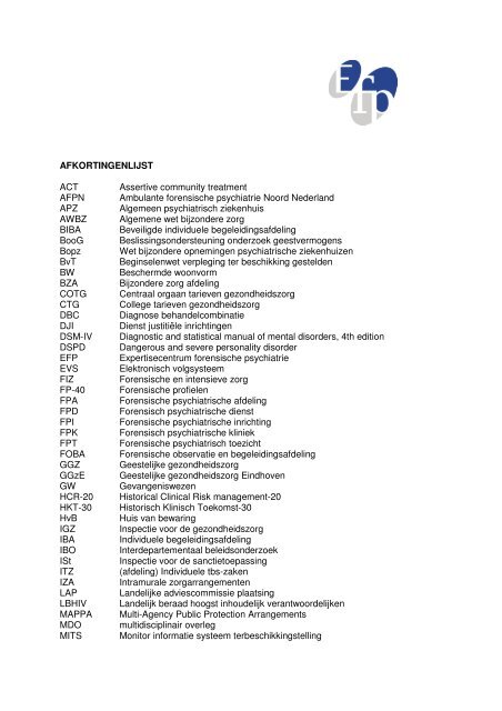 AFKORTINGENLIJST ACT Assertive community treatment ... - EFP