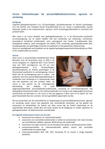 Cursus Schematherapie bij persoonlijkheidsstoornissen ... - EFP