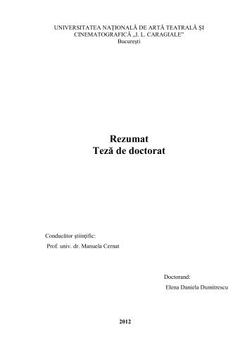 Rezumat TezÄ de doctorat - unatc