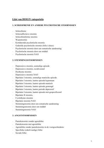 EFP Lijst van DSM IV categorieën