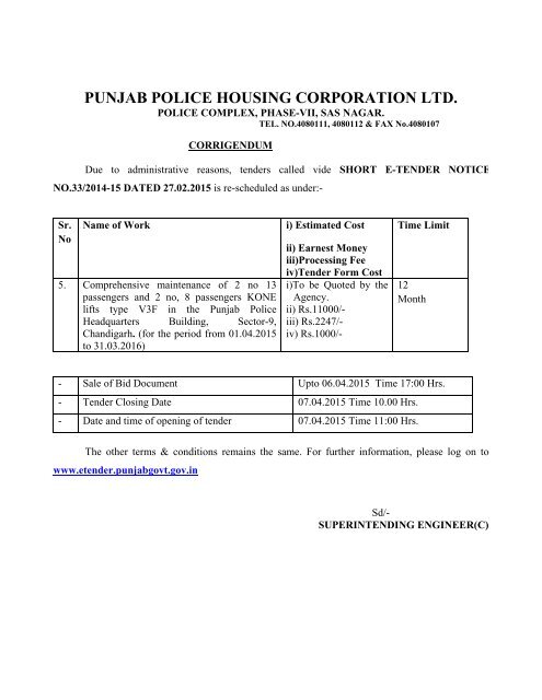 tenders - Punjab Police Housing Corporation