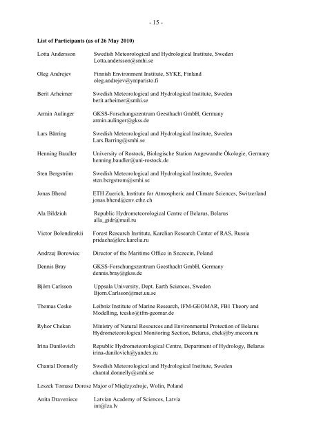 Conference Programme List of Participants - BALTEX