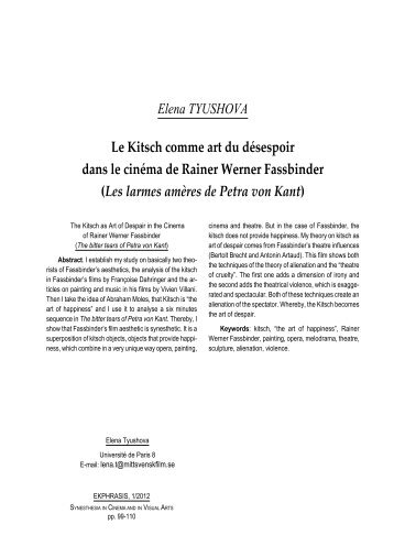 Elena TYUSHOVA Le Kitsch comme art du désespoir ... - Ekphrasis