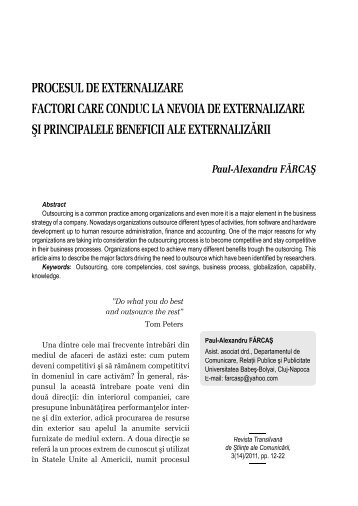 procesul de externalizare factori care conduc la nevoia ... - Ekphrasis