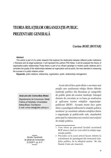 teoria relaţiilor organizaţie-public. prezentare generală - Ekphrasis