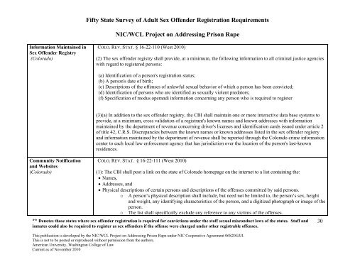 Fifty State Survey of Adult Sex Offender Registration Requirements ...