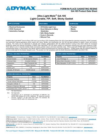DYMAX GA-105 Form-In-Place Gasketing Resin Product Data Sheet