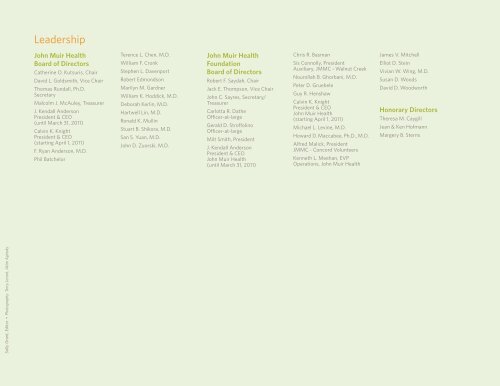 2010 Annual Report and Honor Roll of Donors - John Muir Health