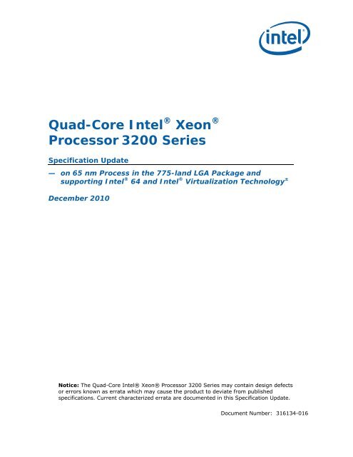 Quad-Core Intel® Xeon® Processor 3200 Series Specification Update