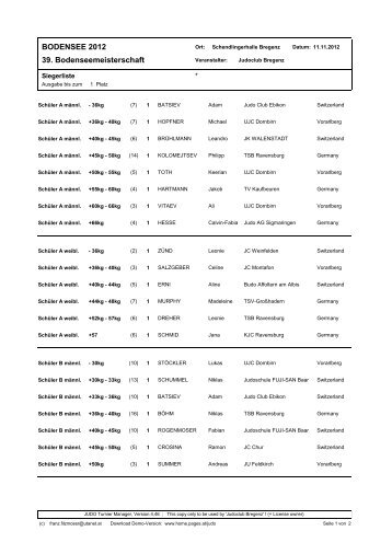 BODENSEE 2012 39. Bodenseemeisterschaft - Judo Bregenz