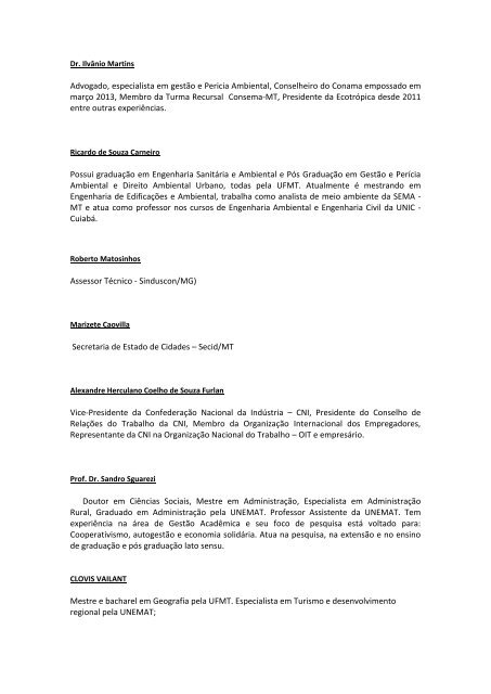 curriculum dos palestrantes - Sema-MT