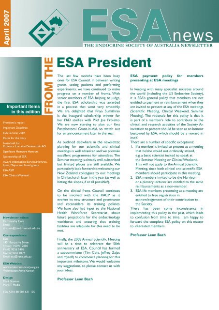 ESA Newsletter - April 2007 - The Endocrine Society of Australia