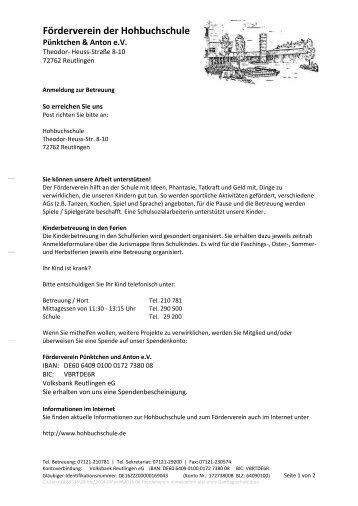 FÃ¶rderverein der Hohbuchschule - Hohbuchschule Reutlingen