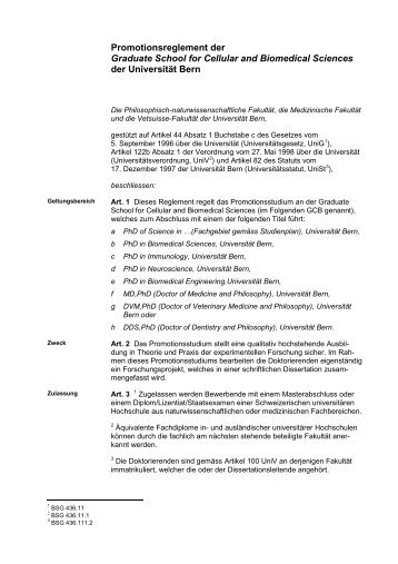 Promotionsreglement der Graduate School for Cellular and ...
