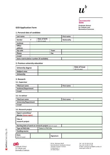 GCB Application Form - Graduate School for Cellular and ...