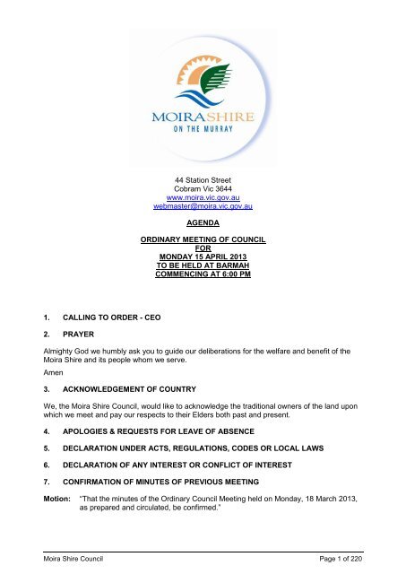 Agenda of Ordinary Council Meeting - 15 April 2013 - Moira Shire ...