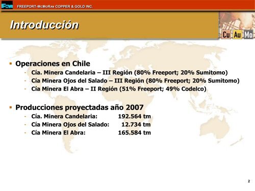 Principales Proyectos Freeport Chile 2008 a 2010 - Biblioteca