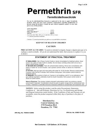 Permethrin SFR - McGrath Pest Control