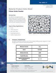 Material Product Data Sheet - Thermal Spray Products - HAI Inc.