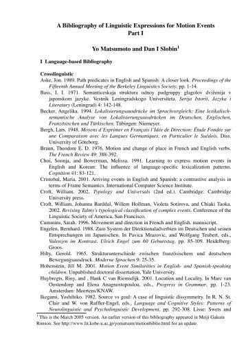 A Bibliography of Linguistic Expressions for Motion Events Part I Yo ...