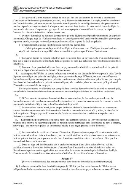Convention de Paris pour la protection de la propriÃ©tÃ© ... - WIPO