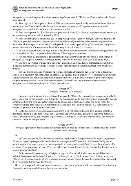 Convention de Paris pour la protection de la propriÃ©tÃ© ... - WIPO