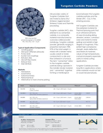 Tungsten Carbide Powders - Thermal Spray Products - HAI Inc.