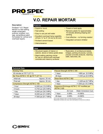 V.O. REPAIR MORTAR - Sweeney Materials