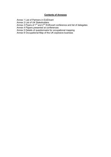 Contents of Annexes Annex 1 List of Partners in EUEXcert Annex 2 ...