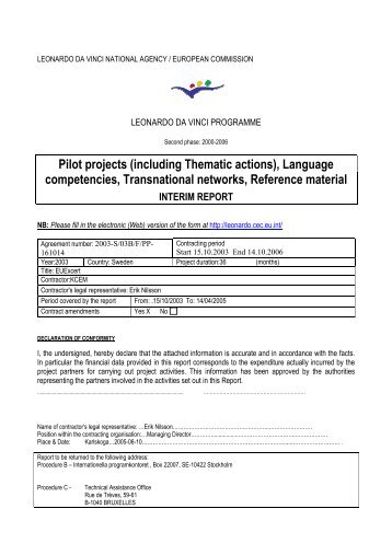 Pilot projects (including Thematic actions), Language ... - EU-Excert