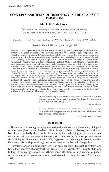 concepts and tests of homology in the cladistic paradigm