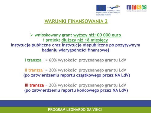 Umowa finansowa 2012 - Leonardo da Vinci