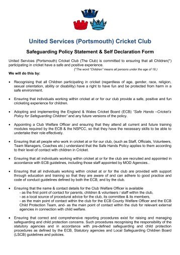 Safeguarding Policy Statement - United Services Portsmouth Cricket ...