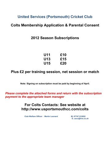 Cricket Club Colts Membership Application & Parental Consent ...