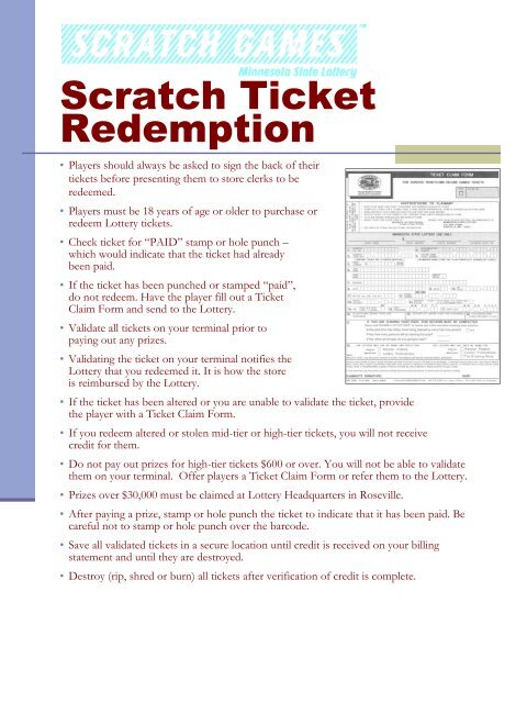 Retailer Reference Guide [PDF] - Minnesota State Lottery