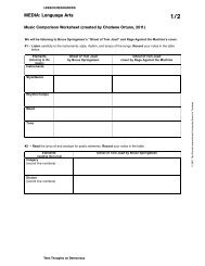 Music Comparison Worksheet - Teen Thoughts on Democracy
