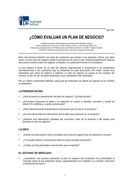 ¿cómo evaluar un plan de negocio? - IE. Multimedia Documentation