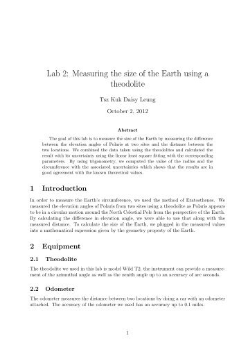 Lab 2: Measuring the size of the Earth using a theodolite - UGAstro