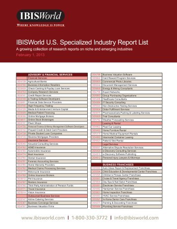 Specialized U.S. Industry Report Listing