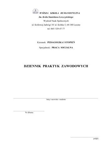 Dziennik_praktyk-pra.. - Wyższa Szkoła Humanistyczna w Lesznie