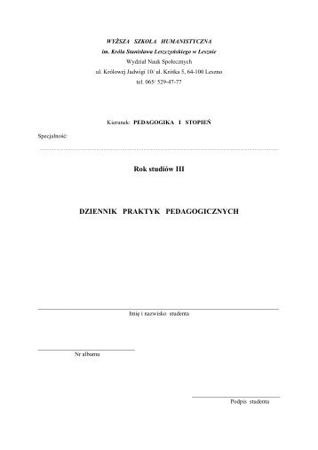 PED_I_dziennik_prakt.. - Wyższa Szkoła Humanistyczna w Lesznie