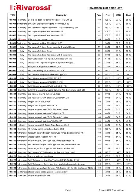 Rivarossi 2010 Price List-1