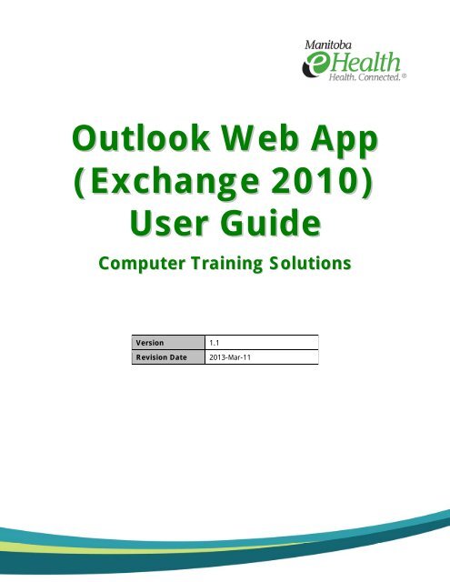 Outlook Web App User Guide Computer Manitoba Ehealth